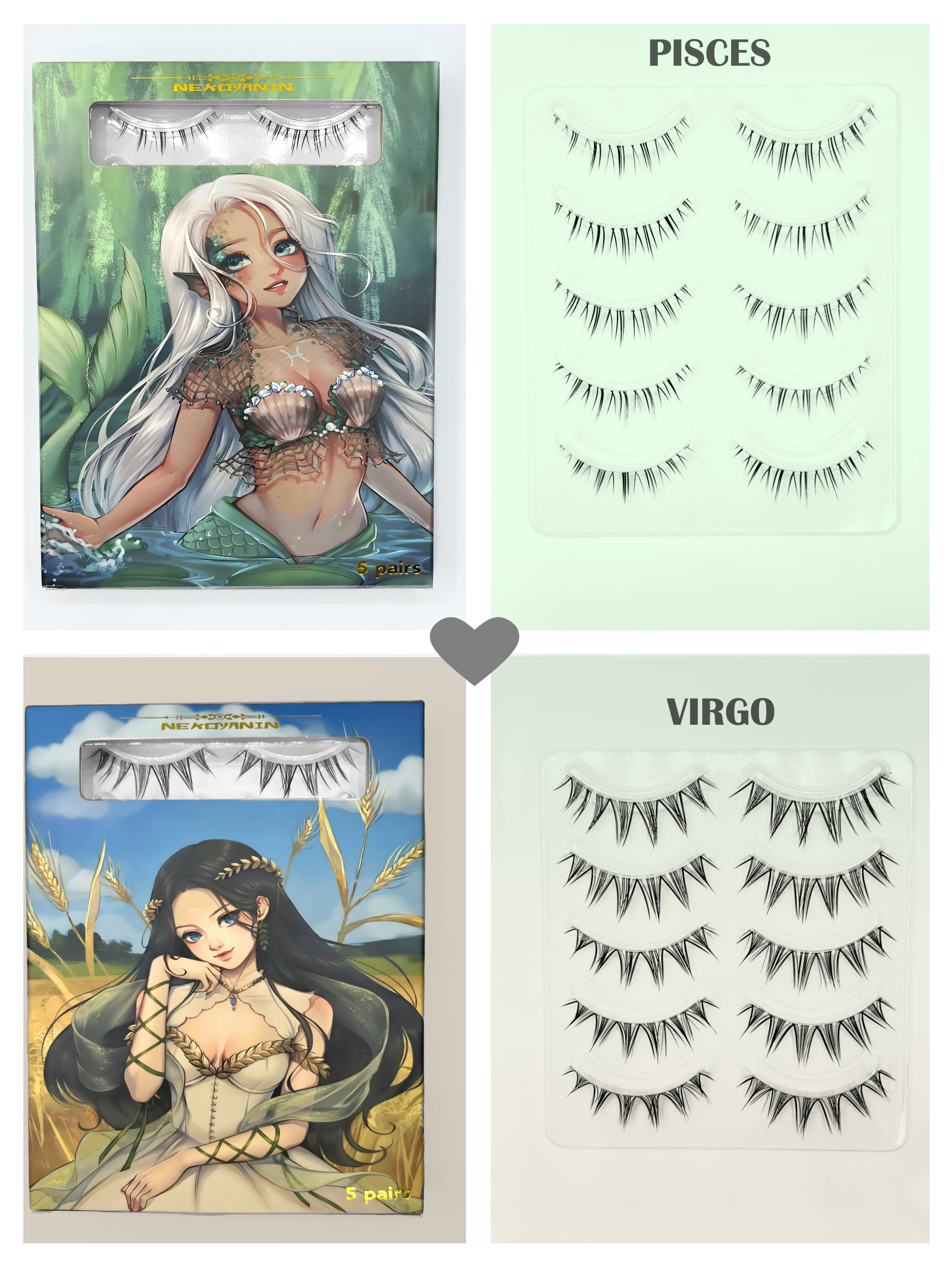 Nekoyanin Zodiac Manga Lashes featuring Cancer zodiac sign with bold, stylized lash design for eye makeup fashion
