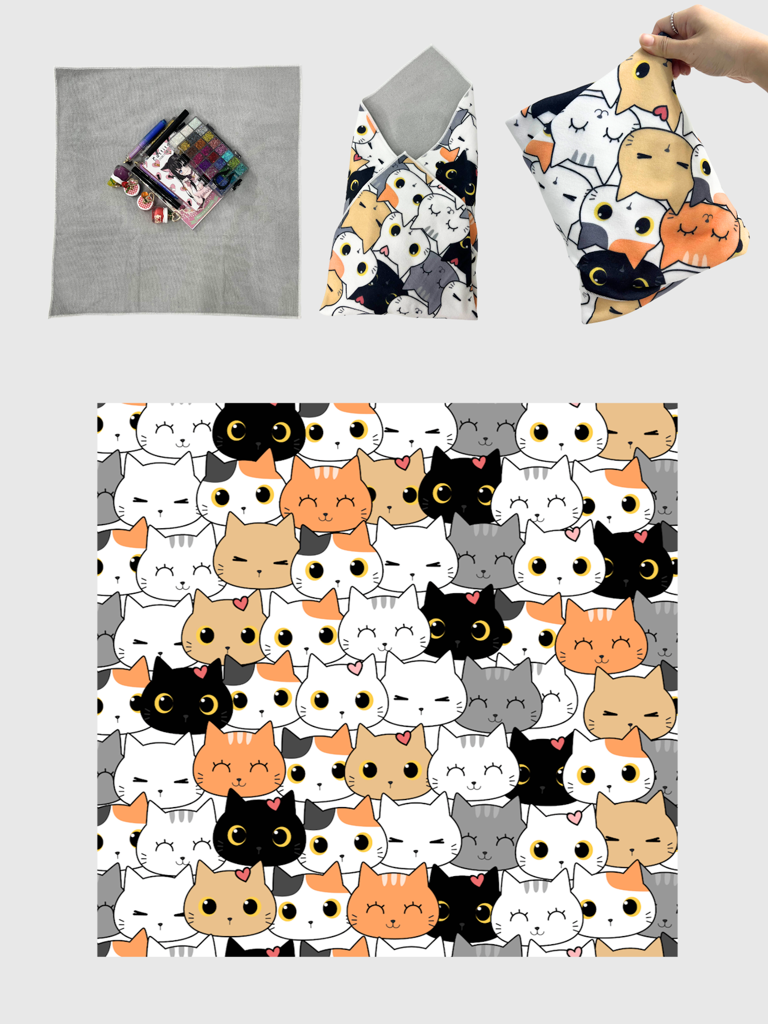 Nekoyanin Magic Makeup Bag featuring colorful cat illustrations and a compact, stylish design for organizing cosmetics