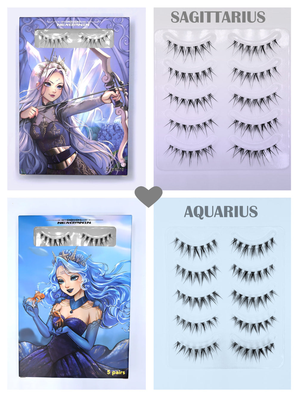 Bundle of 12 Zodiac Manhua and Anime-inspired eyelashes by Nekoyanin, featuring various zodiac designs and detailed lash styles.