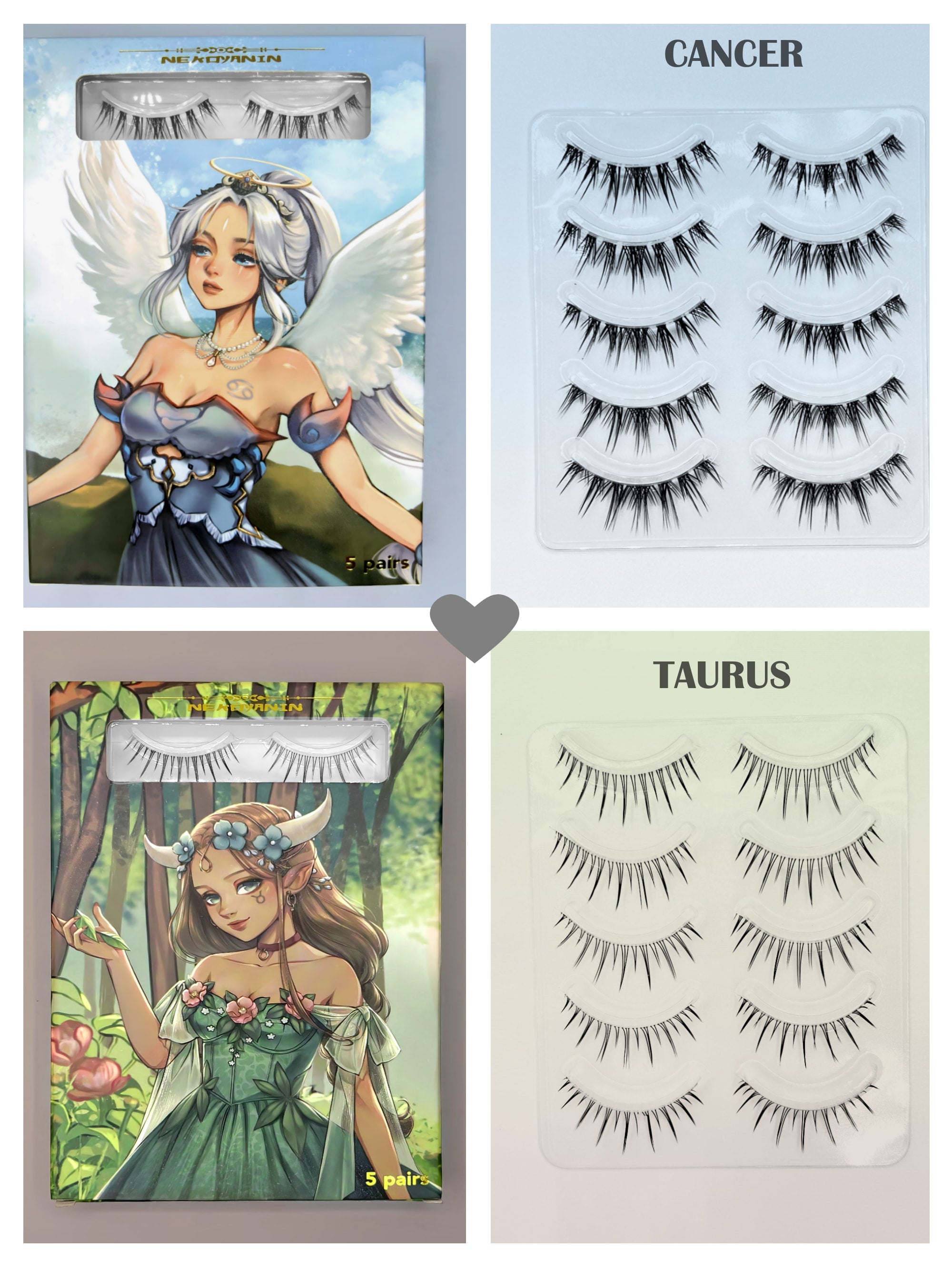 Nekoyanin 12 Zodiac Manhua Anime Lashes bundle featuring colorful, stylized eyelash designs inspired by zodiac signs.