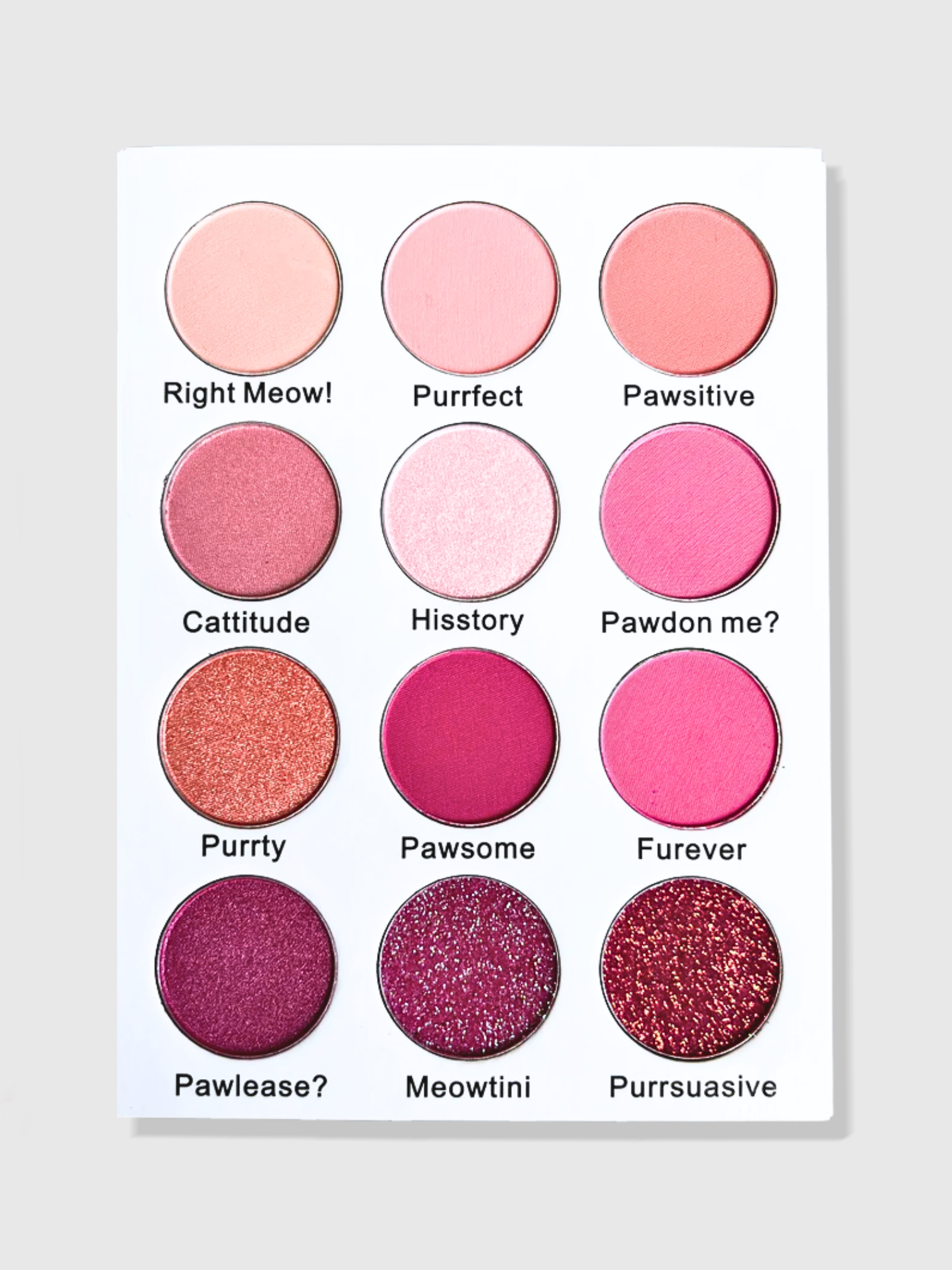 Nekoyanin Cattitude eyeshadow palette with colorful cat-themed shades in a sleek compact for creative eye looks