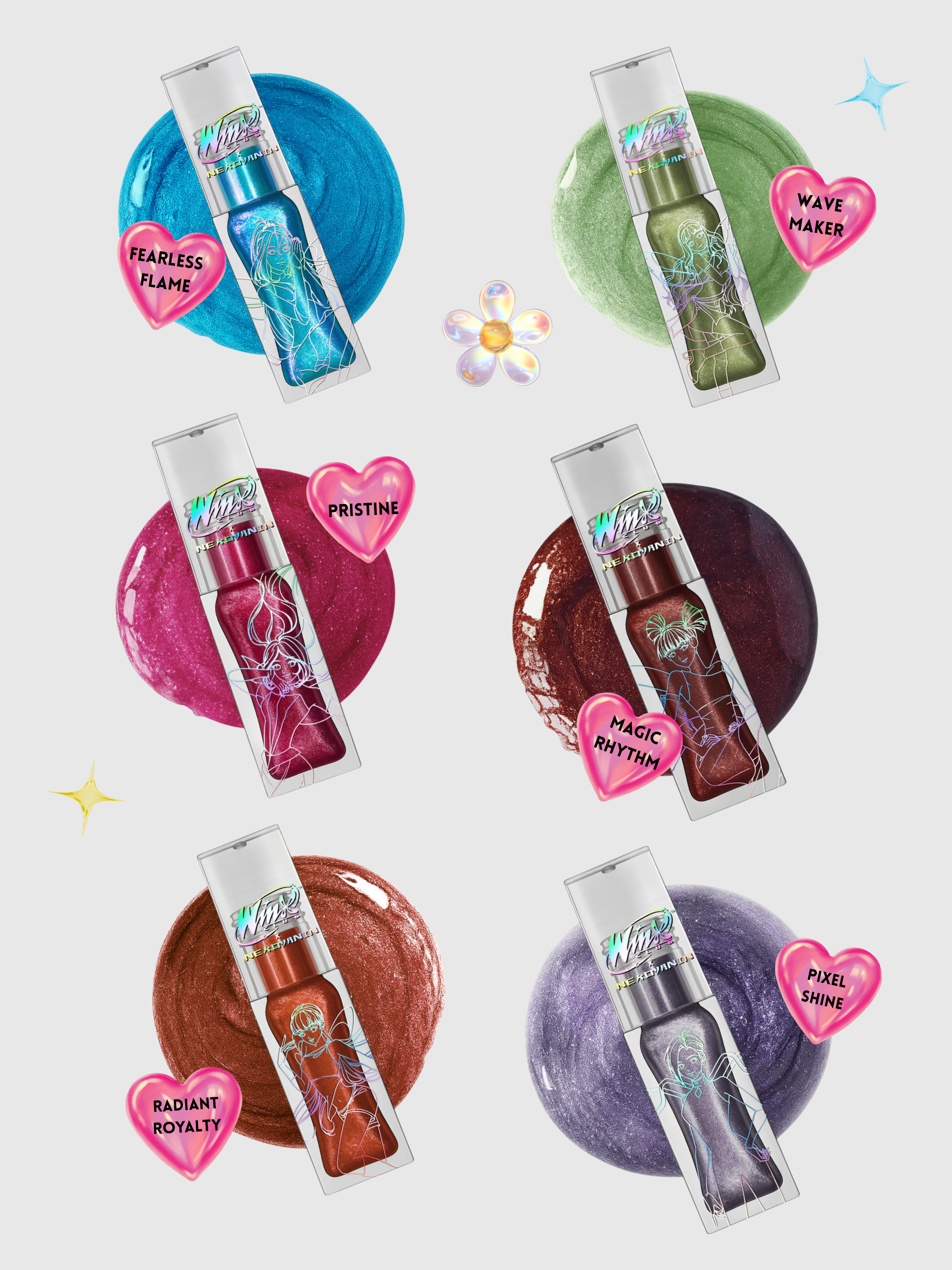 Nekoyanin x Winx Club lip gloss and lip treatment bundle featuring colorful packaging and glossy finish