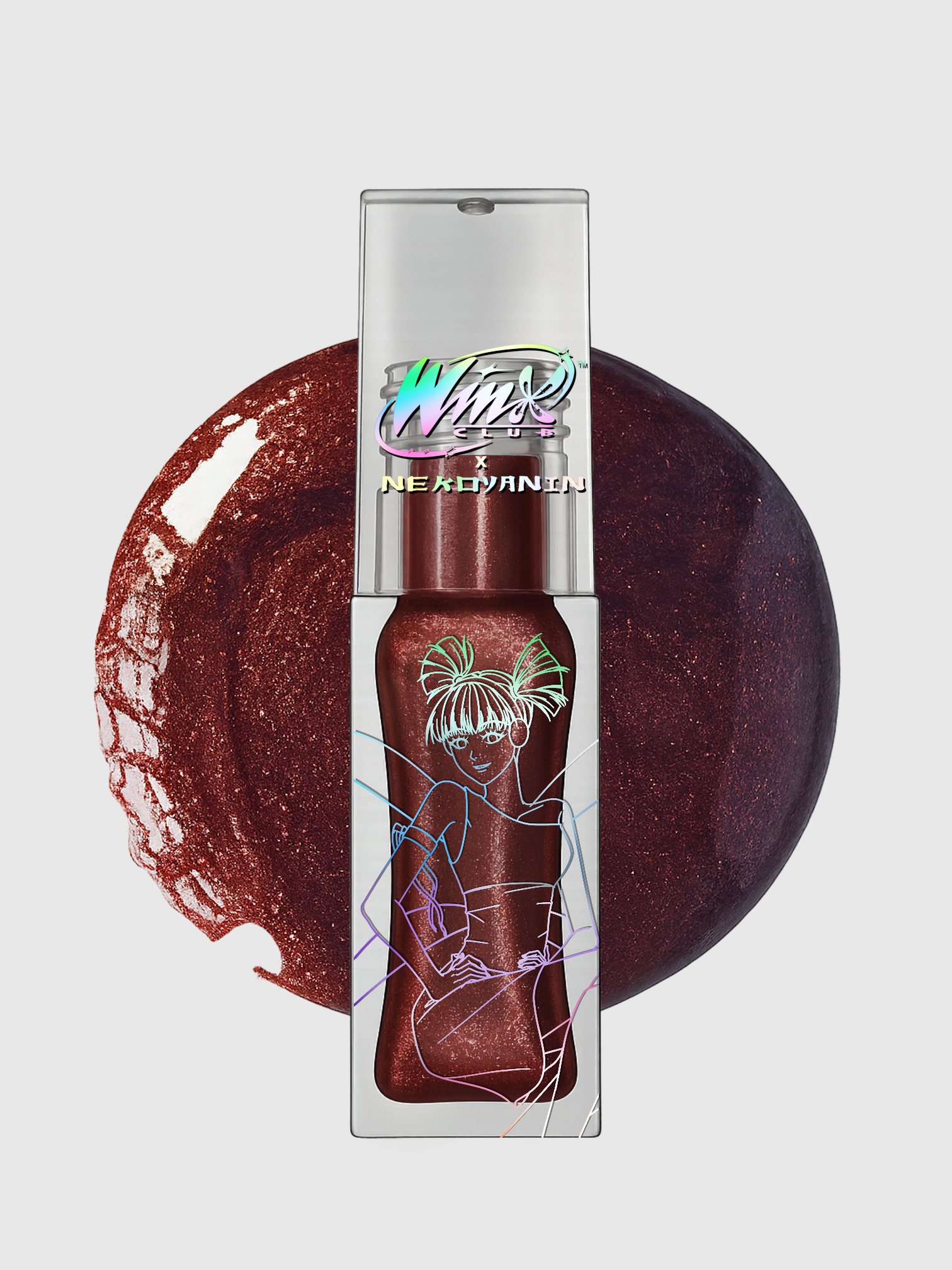 Nekoyanin x Winx Club lip gloss and lip treatment bundle featuring colorful packaging and glossy finish.