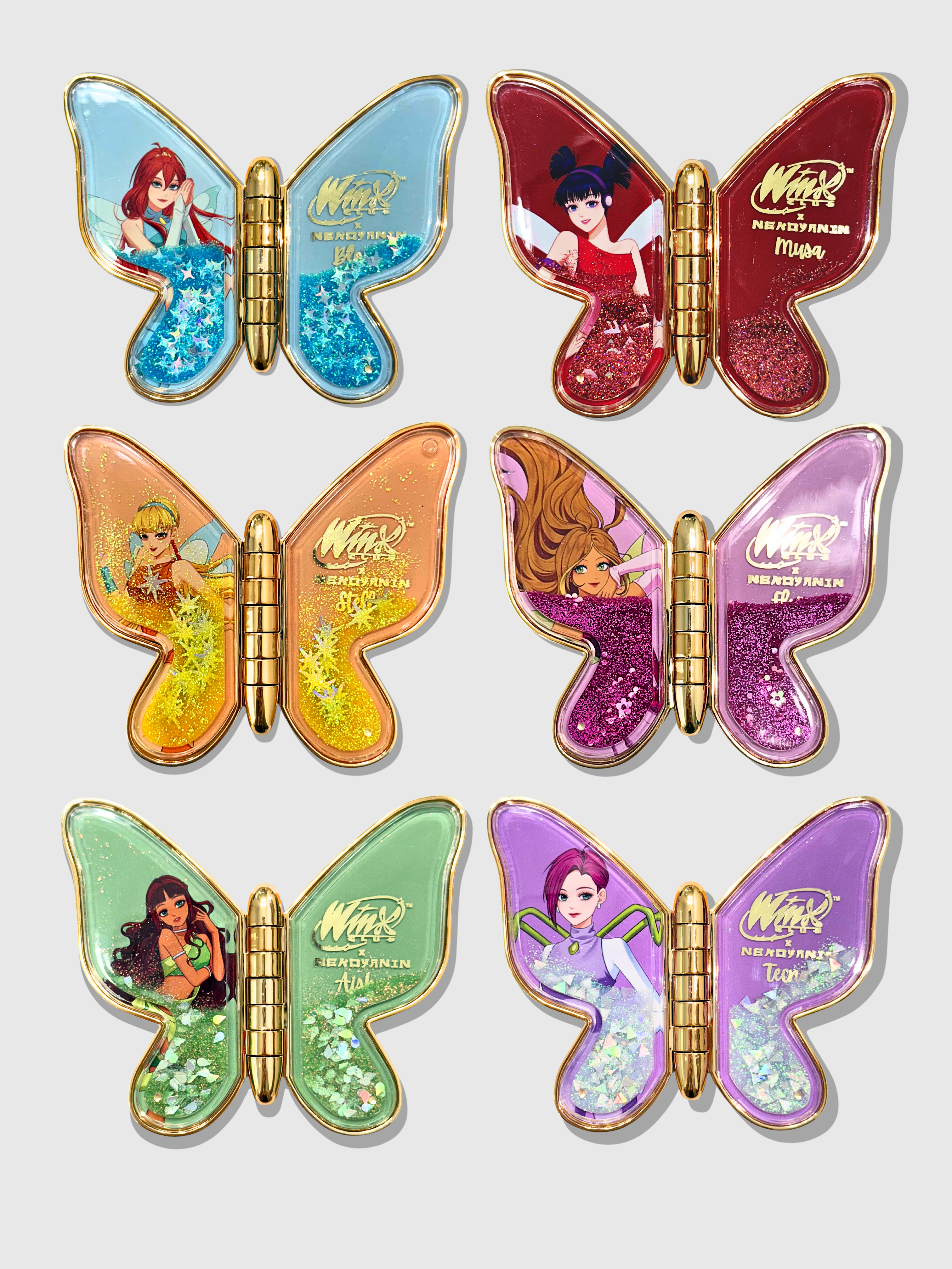 Nekoyanin x Winx Club makeup palette with colorful eyeshadows and blush, featuring playful and vibrant packaging.