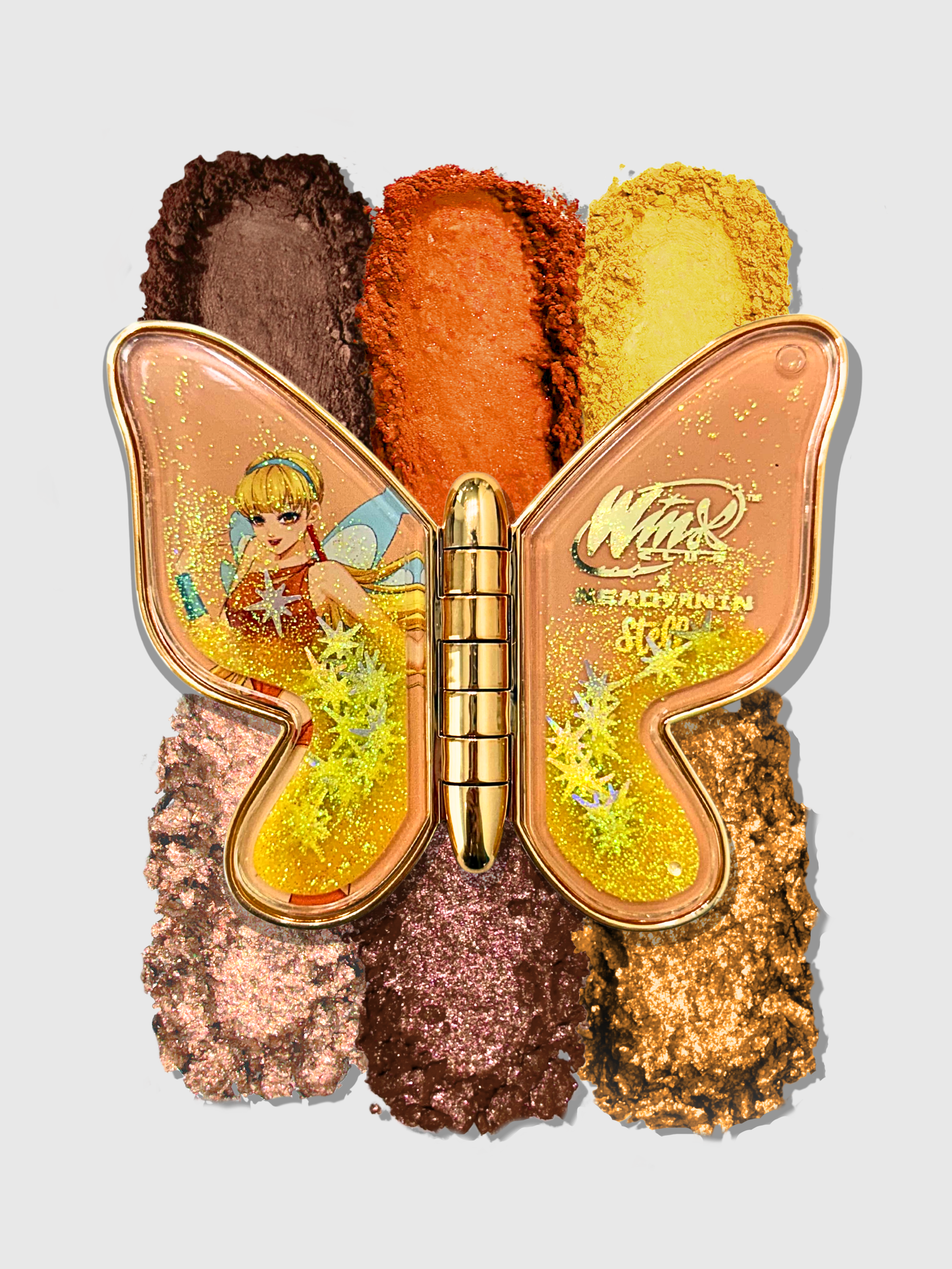 Nekoyanin x Winx Club makeup palette with colorful eyeshadows and blushes in a vibrant, collectible design.