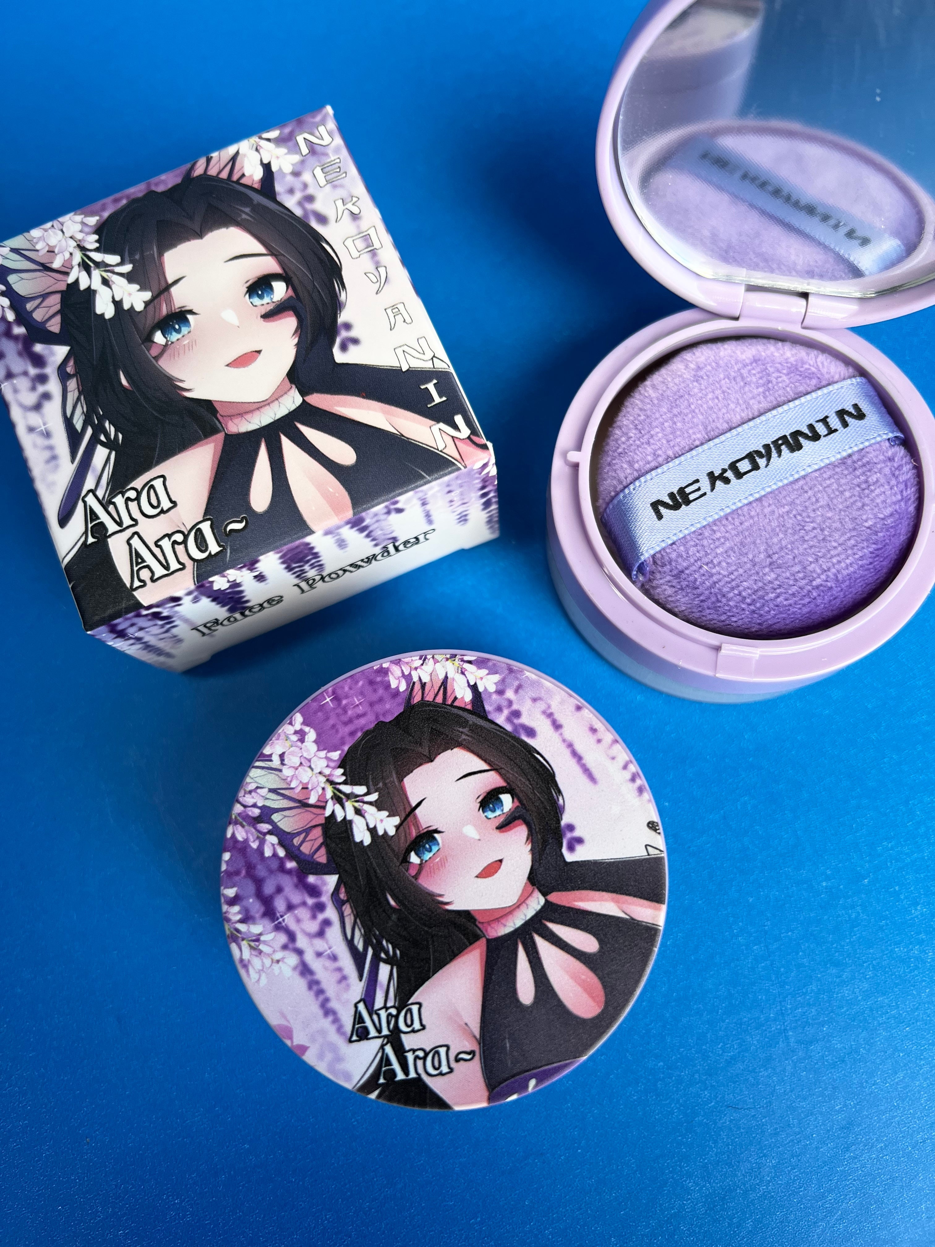Nekoyanin Ara Ara Face Powder in translucent compact, with smooth, powdery texture and minimalist packaging.