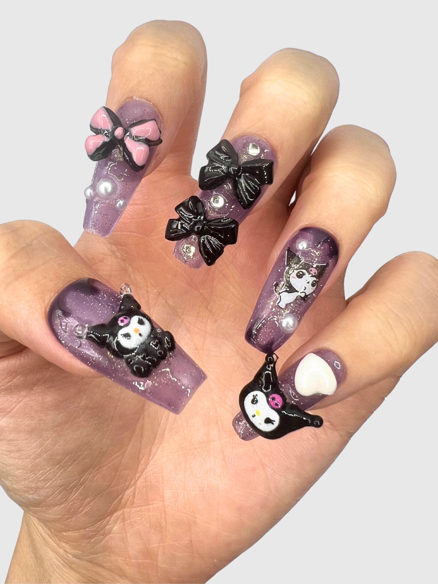 Nekoyanin Mischievous Press-On Nails in XS size featuring playful, colorful nail art with feline-inspired designs.