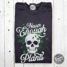 Never Enough Plants pigment dyed graphic T-shirt by The Graphic Tee, showing a colorful plant design on soft cotton fabric.