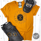 Unisex SS Graphic Tee featuring a sunflower and Newton flag design, by The Graphic Tee, displayed on a white background.