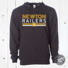 Black Newton Railers Multiline Adult Graphic Hoodie by The Graphic Tee, featuring a bold multiline design on the front.