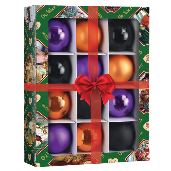 Set of 12 Old World Christmas Halloween balls, 1.5-inch ornaments with spooky designs for Halloween decorations