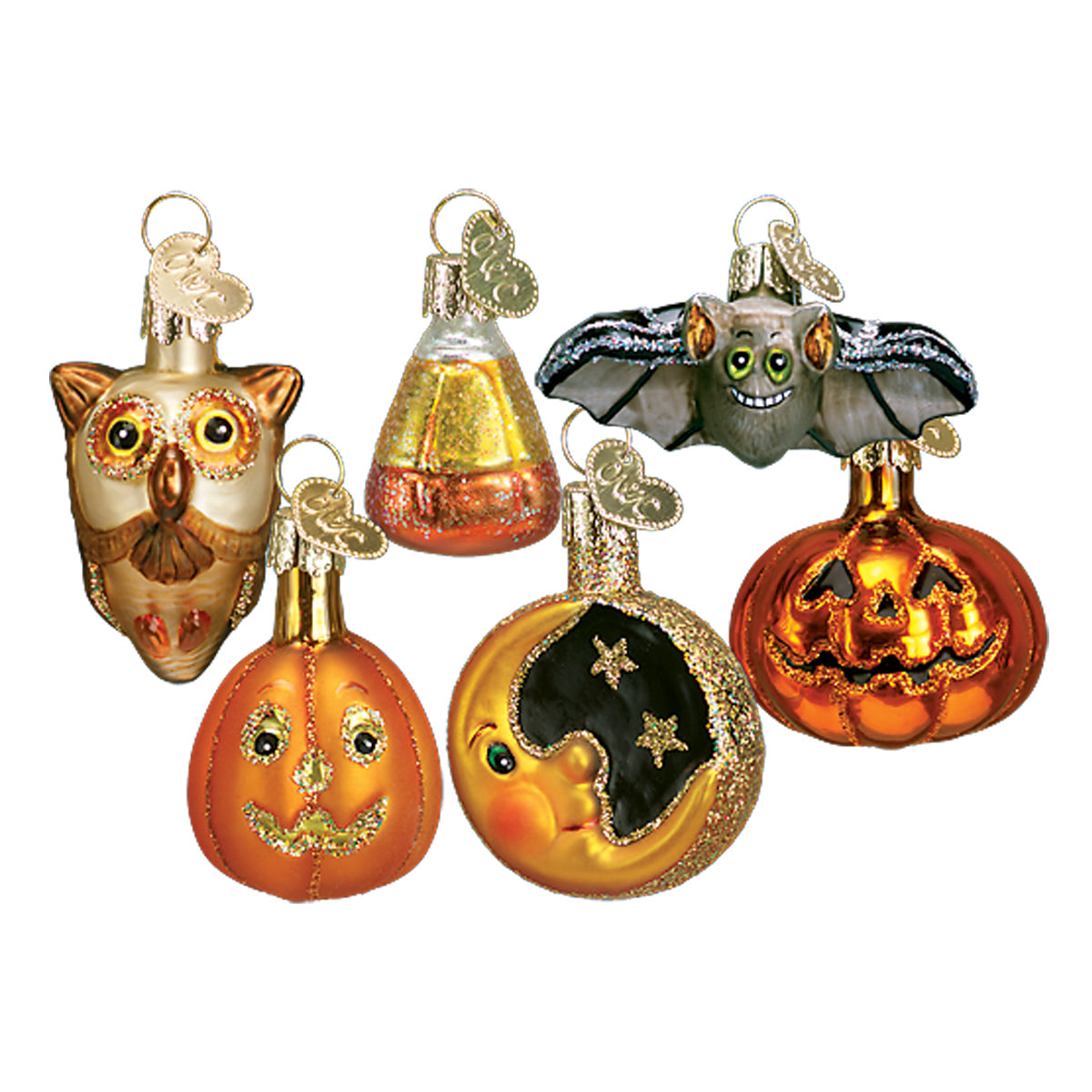 Mini Halloween assortment by Old World Christmas featuring festive holiday-themed ornaments and decorations.