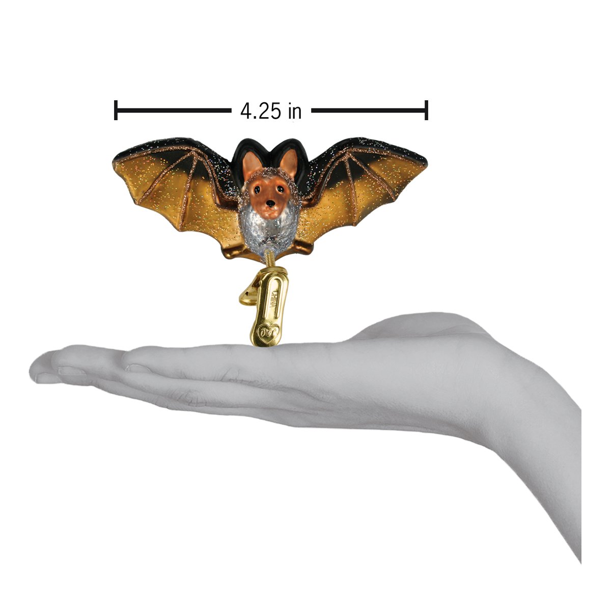 Old World Christmas clip-on bat ornament with detailed black and gray design, perfect for holiday decorations.