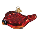 Colorful cardinal in flight ornament by Old World Christmas featuring detailed glass craftsmanship and vibrant red feathers.