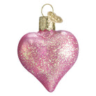 Pink glittered heart ornament by Old World Christmas featuring a sparkling heart with a shiny pink finish.