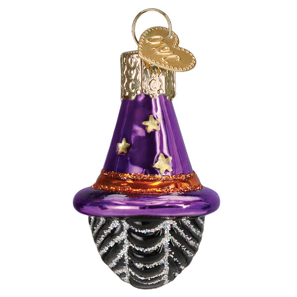 Mini Witch Head Ornament by Old World Christmas, detailed ceramic Halloween decoration with a spooky witch face.