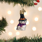 Mini Witch Cat ornament by Old World Christmas, featuring a detailed black cat with a witch hat, perfect for Halloween decor.