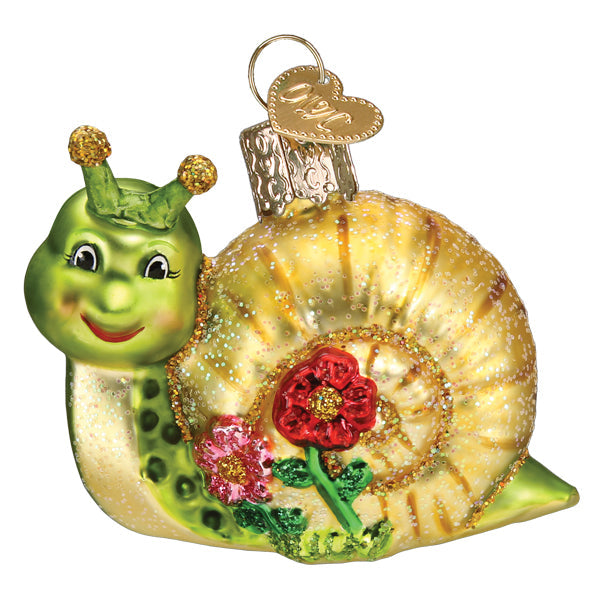Colorful Smiley Snail ornament by Old World Christmas featuring a cheerful snail with vibrant details.