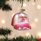 Cowgirl Trucker Cap ornament by Old World Christmas, detailed cowboy hat with embroidered design, perfect for festive decor.