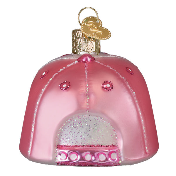 Old World Christmas cowgirl trucker cap ornament featuring a detailed cowboy hat design with decorative accents.