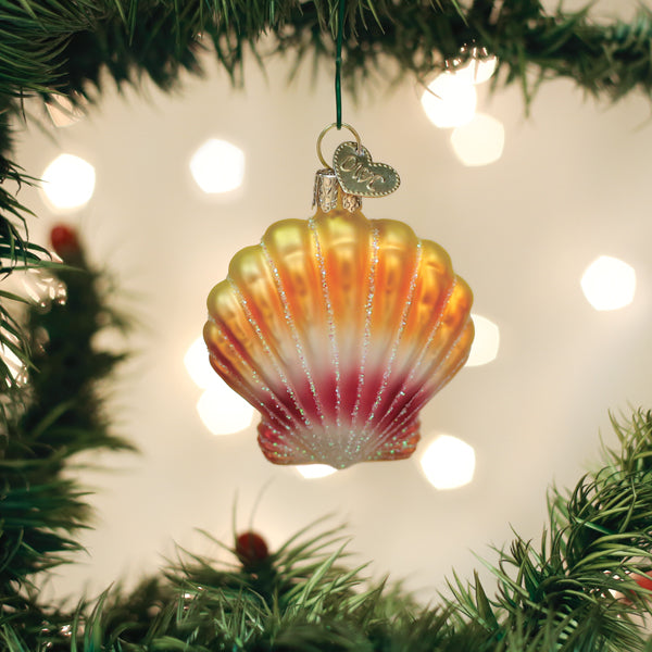 Old World Christmas Sunrise Shell Ornament featuring a detailed, colorful sunrise shell design on a decorative hanging ornament.