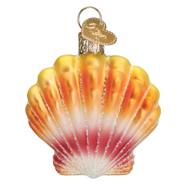 Sunrise shell ornament by Old World Christmas featuring a colorful shell design with a festive hanging ribbon.