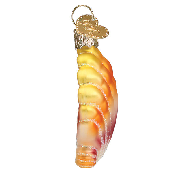 Colorful sunrise shell ornament from Old World Christmas featuring a detailed, natural shell design for holiday decor.