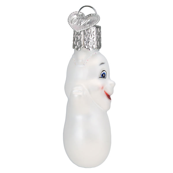 Mini ghost ornament from Old World Christmas featuring a translucent ghost figure with spooky details.