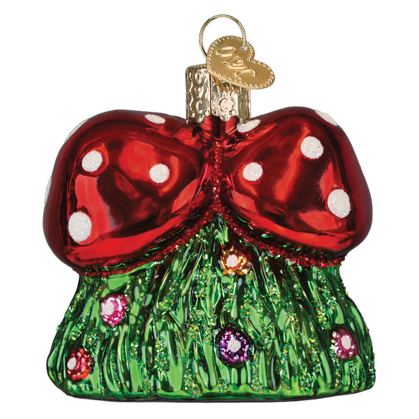 Colorful Happy Mushrooms ornament by Old World Christmas featuring vibrant mushroom figures for holiday decor.