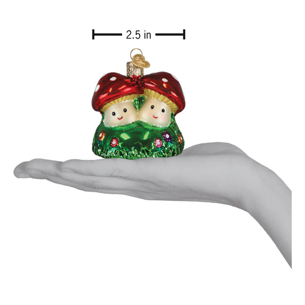 Colorful Happy Mushrooms ornament by Old World Christmas featuring vibrant mushroom designs and festive holiday details.