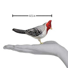 Red-crested Cardinal ornament by Old World Christmas, featuring a vibrant red bird with detailed feathers and festive holiday design.