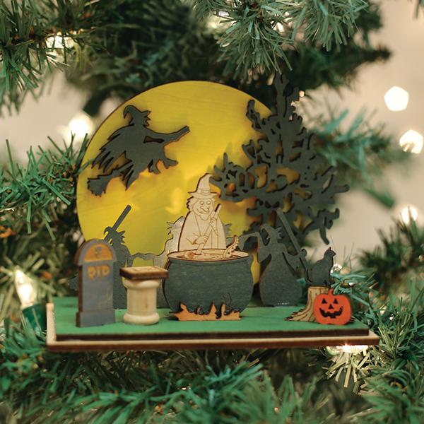 Old World Christmas Witches Convention ornament featuring colorful witches gathered around a spooky cauldron.