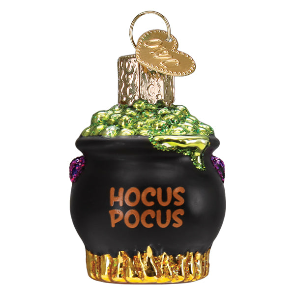 Mini Halloween Cauldron Ornament by Old World Christmas, detailed festive Halloween-themed Halloween cauldron decoration.