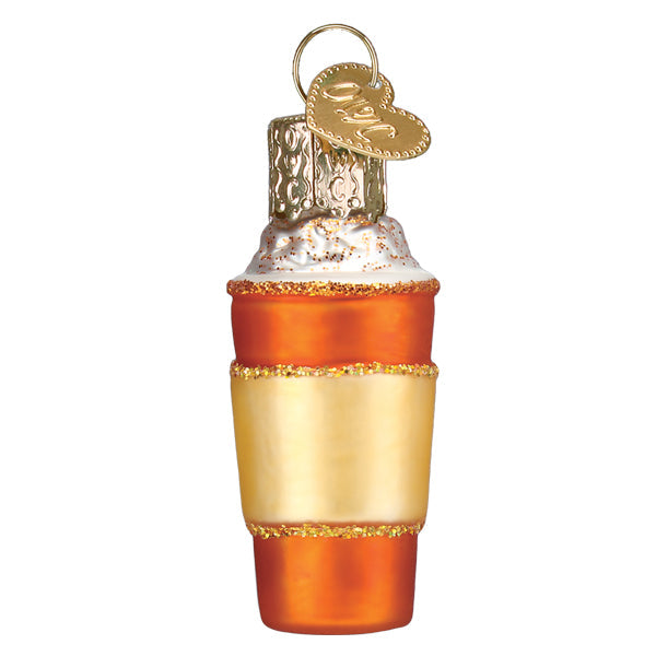 Mini Pumpkin Spice Latte ornament by Old World Christmas featuring a detailed pumpkin spice latte in a festive glass.