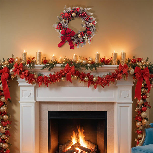 Red and gold Aspen wreath with holiday accents, 24-inch size by Old World Christmas for festive seasonal decor.