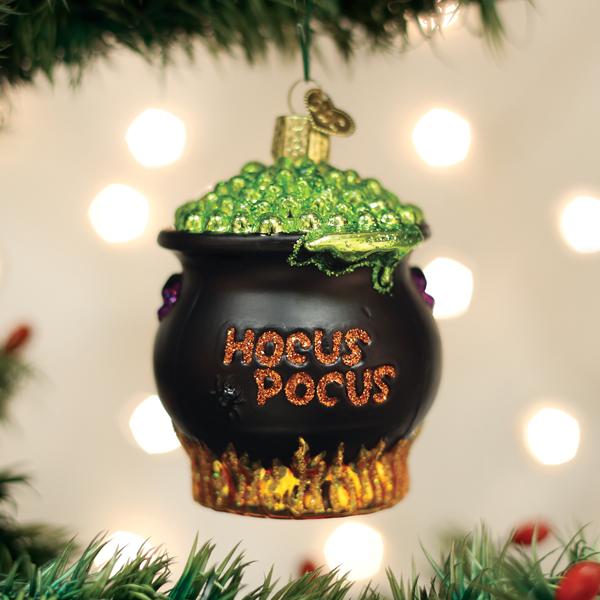 Old World Christmas Halloween Cauldron Ornament, detailed ceramic decoration with spooky design for Halloween decor