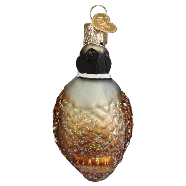 Old World Christmas quail ornament featuring a detailed, colorful quail bird design perfect for holiday decor.