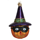 Masked Witch Jack O'Lantern ornament from Old World Christmas featuring a spooky witch face inside a carved pumpkin.