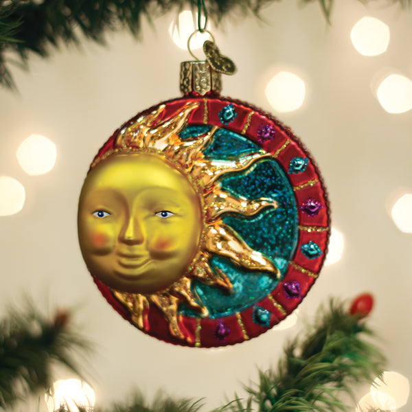 Old World Christmas Jeweled Sun Ornament featuring colorful, sparkling jewels and intricate design on a festive holiday ornament.