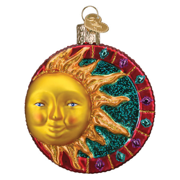 Old World Christmas Jeweled Sun Ornament featuring colorful gems and intricate design, perfect for holiday or decorative display.