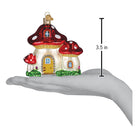 Colorful mushroom house ornament by Old World Christmas featuring a whimsical design and detailed craftsmanship.