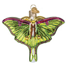 Old World Christmas Luna Moth ornament featuring detailed green and brown moth design with intricate wings.