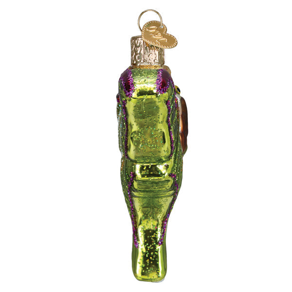 Old World Christmas Luna Moth ornament featuring a detailed, colorful glass moth with intricate wing patterns.