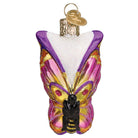 Colorful glass butterfly ornament from Old World Christmas, featuring vibrant butterfly design with intricate details.