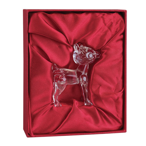 Old World Christmas Rudolph Crystal Figurine with detailed red nose and festive holiday design on clear glass.