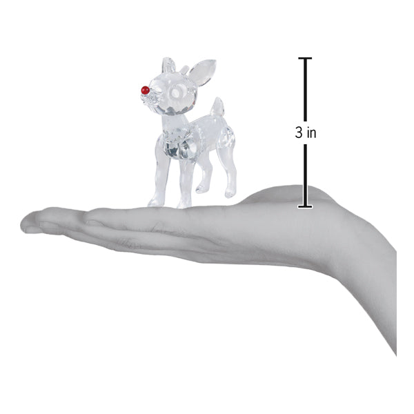 Old World Christmas Rudolph crystal figurine with detailed red nose and festive design, perfect for holiday décor.
