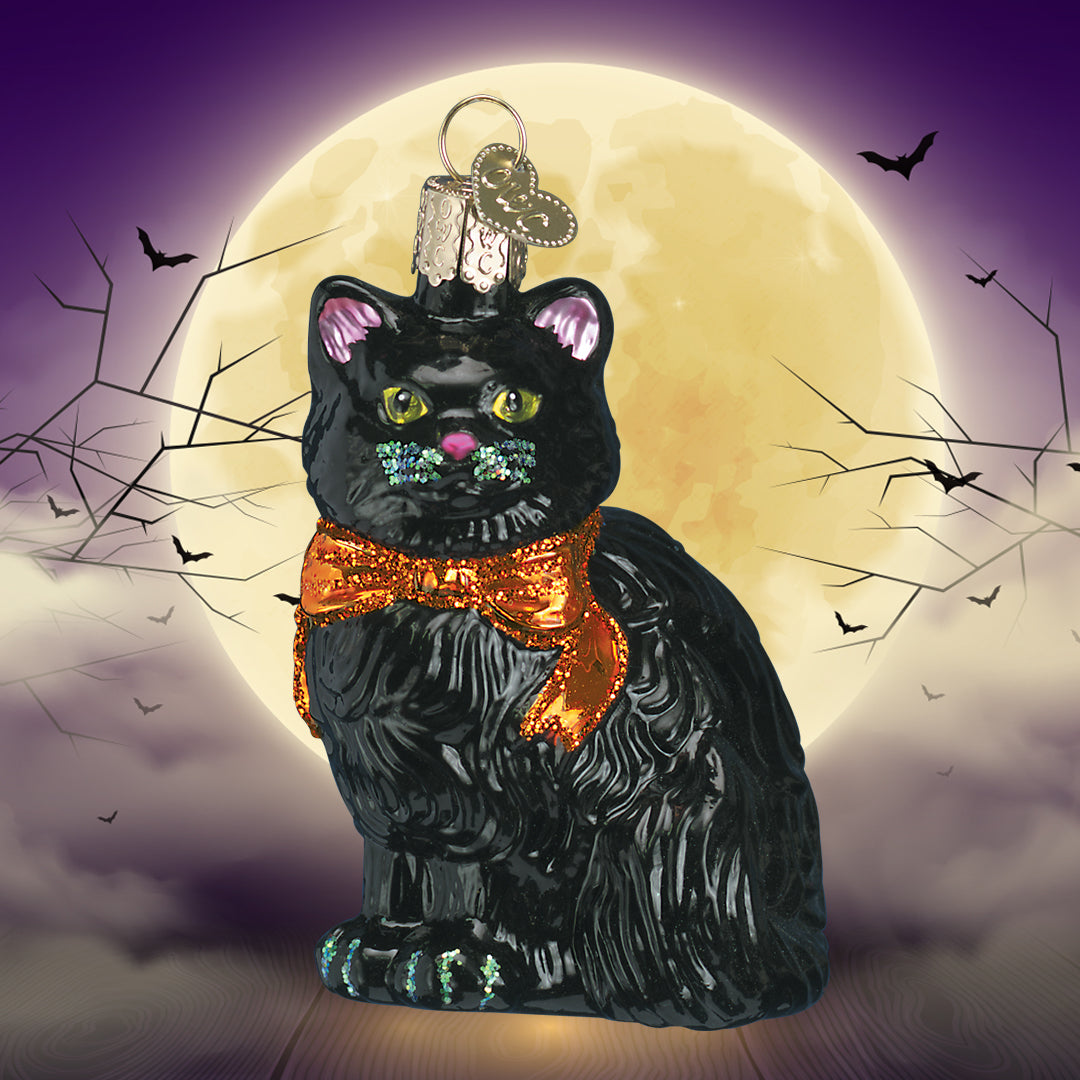 Halloween Kitty ornament by Old World Christmas featuring a festive black cat with Halloween-themed details.