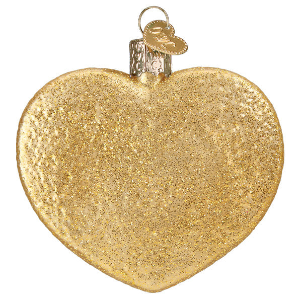 Old World Christmas Heart Cookie Ornament with red and white design, detailed heart-shaped cookie hanging ornament.