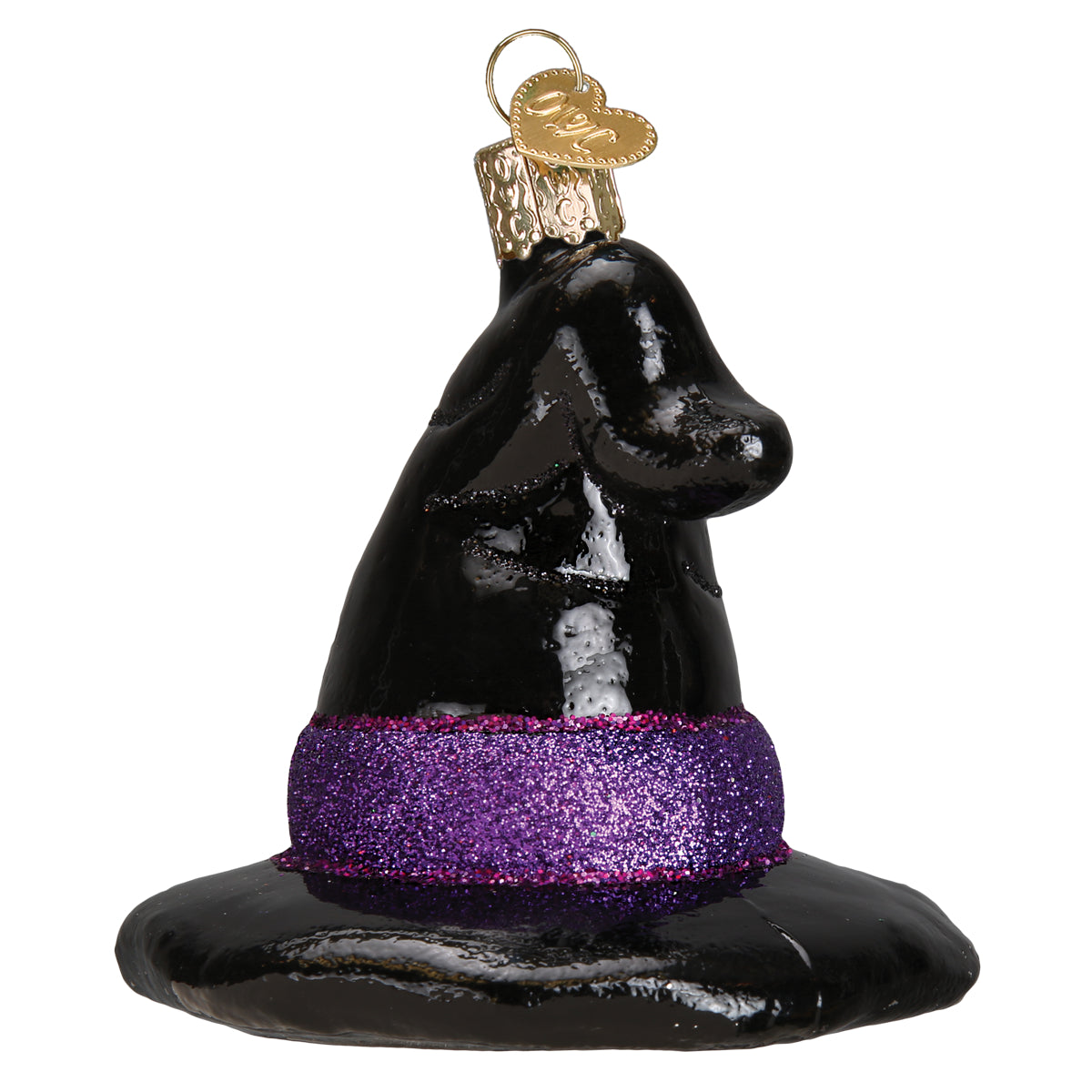 Old World Christmas Witch's Hat Ornament featuring a pointed black hat with decorative details, perfect for holiday decor.