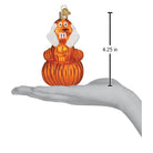 Old World Christmas M&M'S Orange Autumn Ornament showing a detailed orange candy-shaped ornament on a white background.